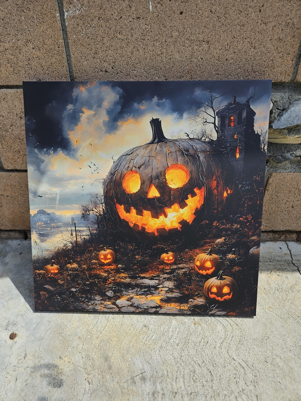 Spooky Glowing Jack-O'-Lantern Canvas Art - Orange & Black 20Lx20Wx1D